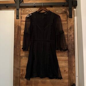 Anthropologie Love Sam Black Lace Embroidered Long Sleeve Dress size Small